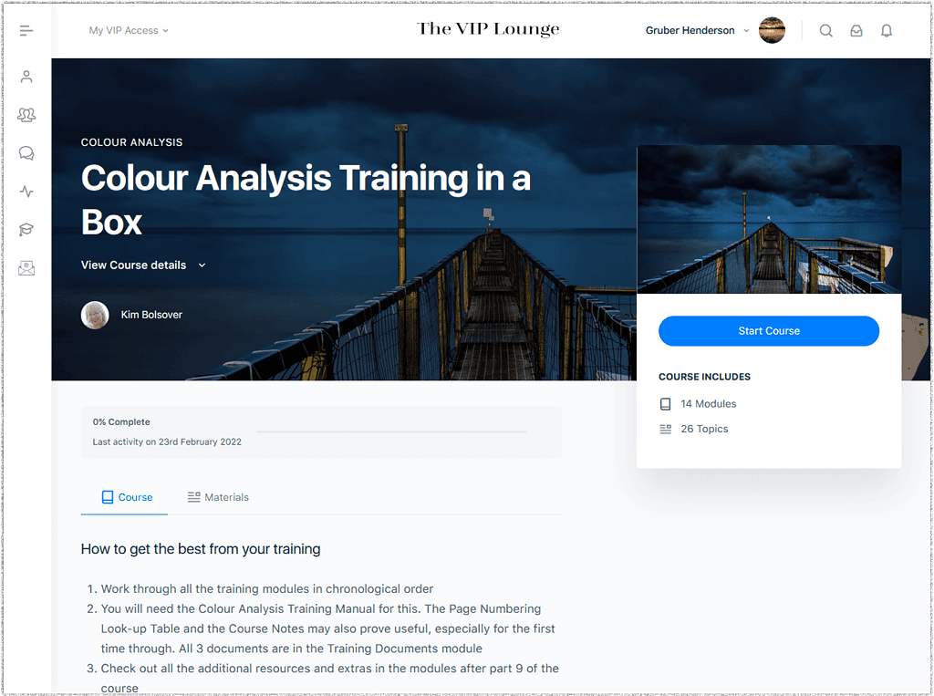 colour analysis course upgrades - new course layout